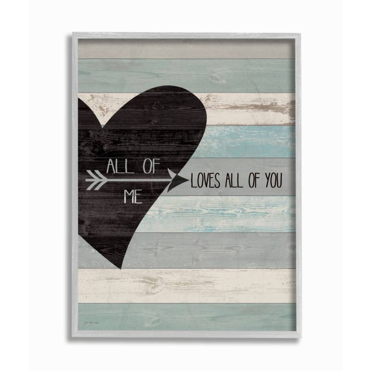 Stupell Industries All of Me Loves All of You Distressed Heart with Gray Frame Wall Accent